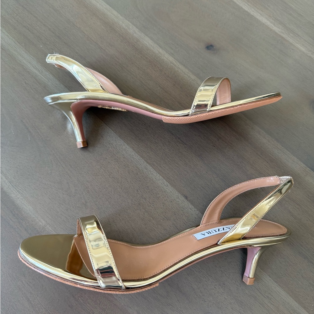 Aquazzura So Nude 50MM Gold Slingback Sandals - Picture 7 of 9